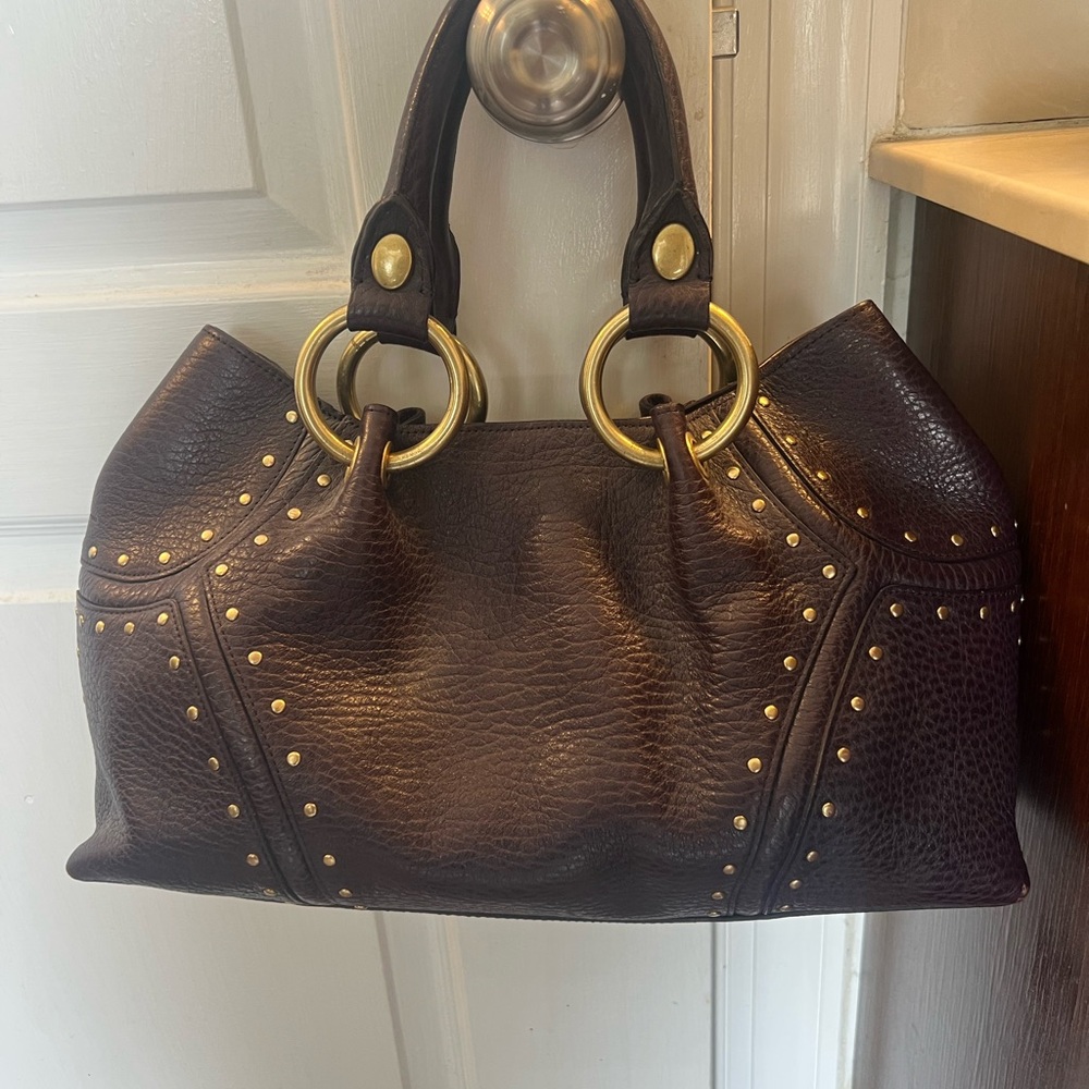 Kenneth Cole leather dark plum top handle satchel